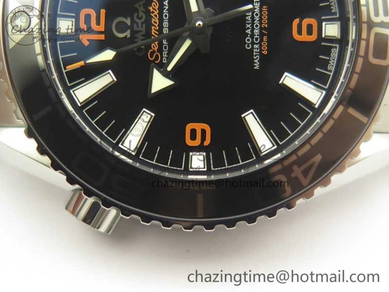 Planet Ocean 2016 43.5mm SS Black Orange Bezel OM 1:1 Best Edition Black Dial on SS Bracelet A8900 V2