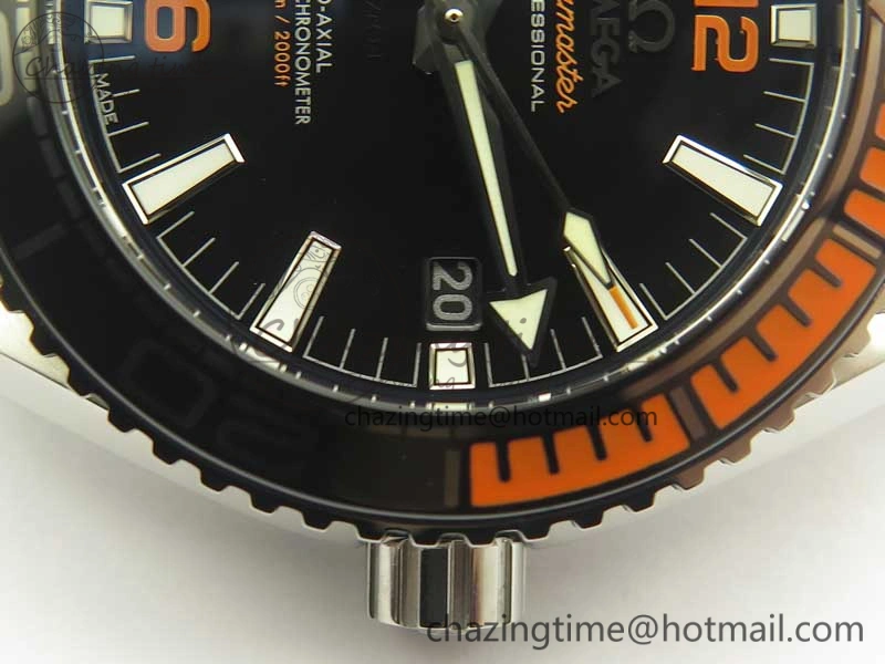 Planet Ocean 2016 43.5mm SS Black Orange Bezel OM 1:1 Best Edition Black Dial on SS Bracelet A8900 V2