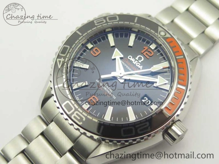 Planet Ocean 2016 43.5mm SS Black Orange Bezel OM 1:1 Best Edition Black Dial on SS Bracelet A8900 V2