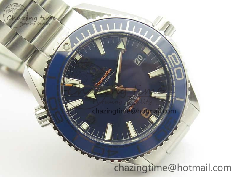 Planet Ocean 2016 43.5mm SS Blue Bezel OM 1:1 Best Edition Blue Dial on SS Bracelet A8900 V2