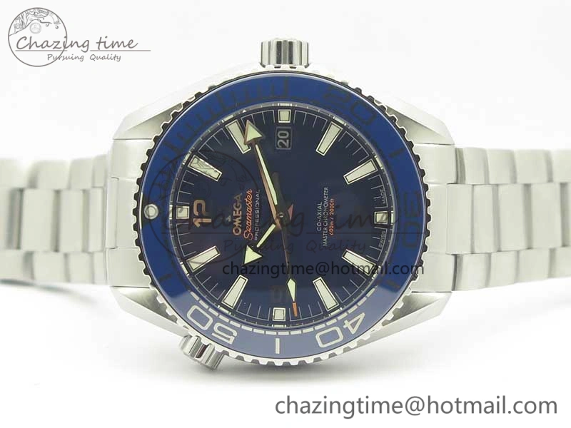 Planet Ocean 2016 43.5mm SS Blue Bezel OM 1:1 Best Edition Blue Dial on SS Bracelet A8900 V2