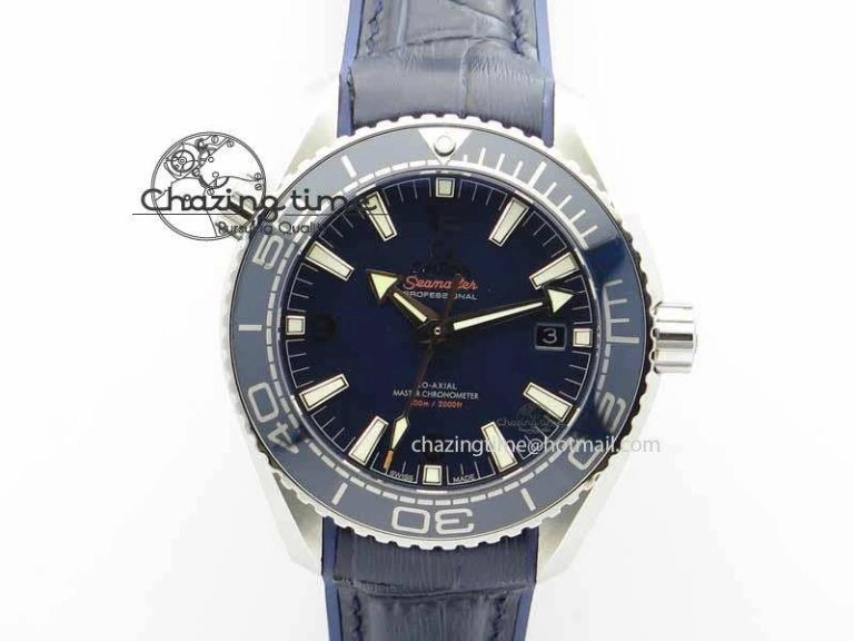 Planet Ocean 2016 43.5mm SS OM 1:1 Best Edition Blue Dial On Blue Leather Strap A8900