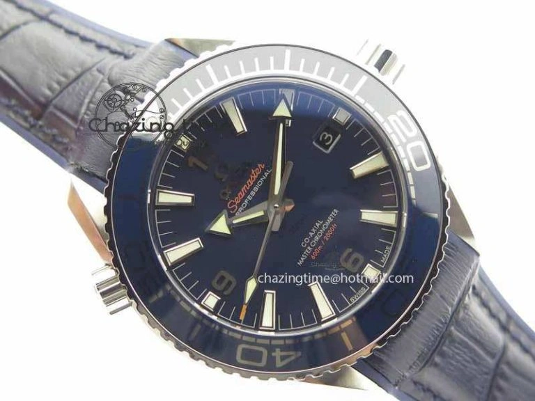 Planet Ocean 2016 43.5mm SS OM 1:1 Best Edition Blue Dial On Blue Leather Strap A8900