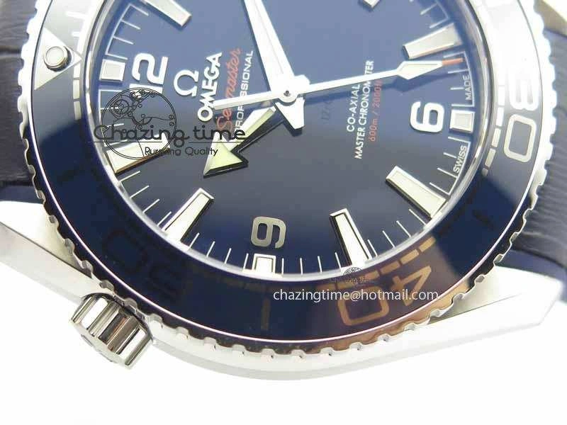 Planet Ocean 2016 43.5mm SS OM 1:1 Best Edition Blue Dial On Blue Leather Strap A8900