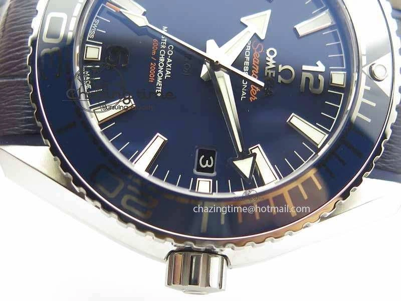 Planet Ocean 2016 43.5mm SS OM 1:1 Best Edition Blue Dial On Blue Leather Strap A8900