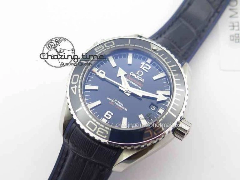 Planet Ocean 2016 43.5mm SS OM 1:1 Best Edition Blue Dial On Blue Leather Strap A8900