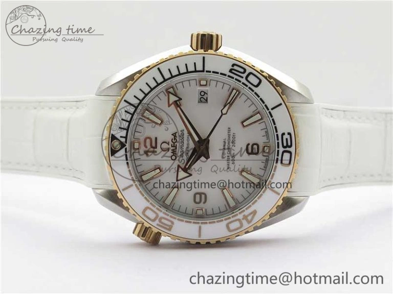Planet Ocean 39.5mm SS RG VSF 1:1 Best Edition White Dial on White Leather Strap A8800