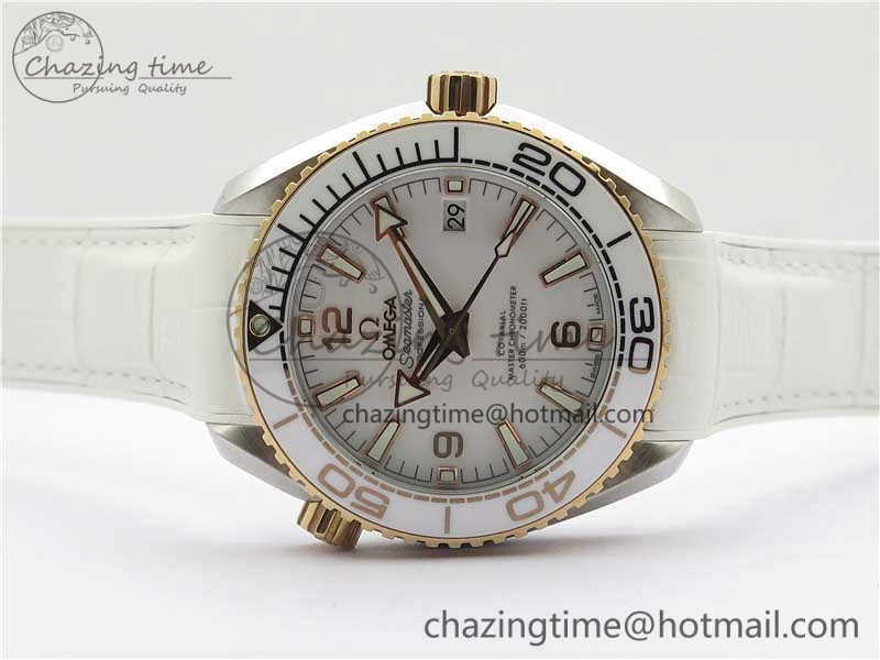 Planet Ocean 39.5mm SS RG VSF 1:1 Best Edition White Dial on White Leather Strap A8800