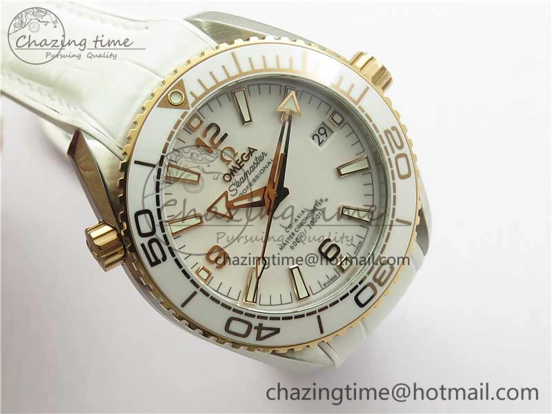 Planet Ocean 39.5mm SS RG VSF 1:1 Best Edition White Dial on White Leather Strap A8800