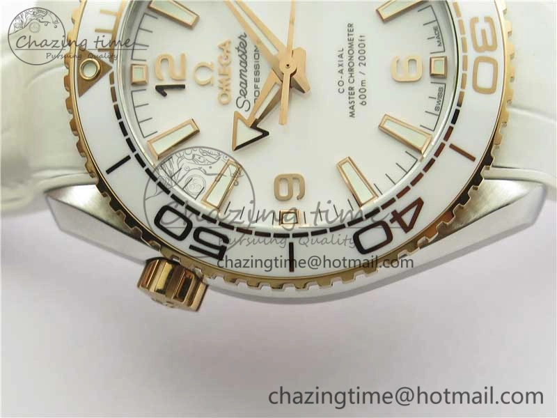 Planet Ocean 39.5mm SS RG VSF 1:1 Best Edition White Dial on White Leather Strap A8800