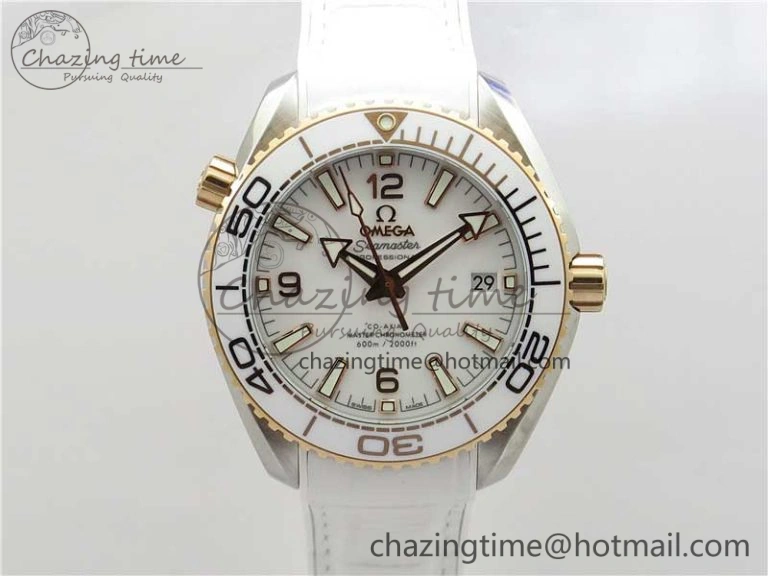 Planet Ocean 39.5mm SS RG VSF 1:1 Best Edition White Dial on White Leather Strap A8800