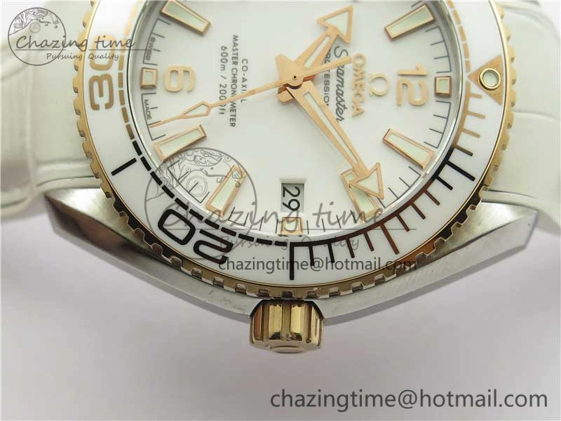Planet Ocean 39.5mm SS RG VSF 1:1 Best Edition White Dial on White Leather Strap A8800