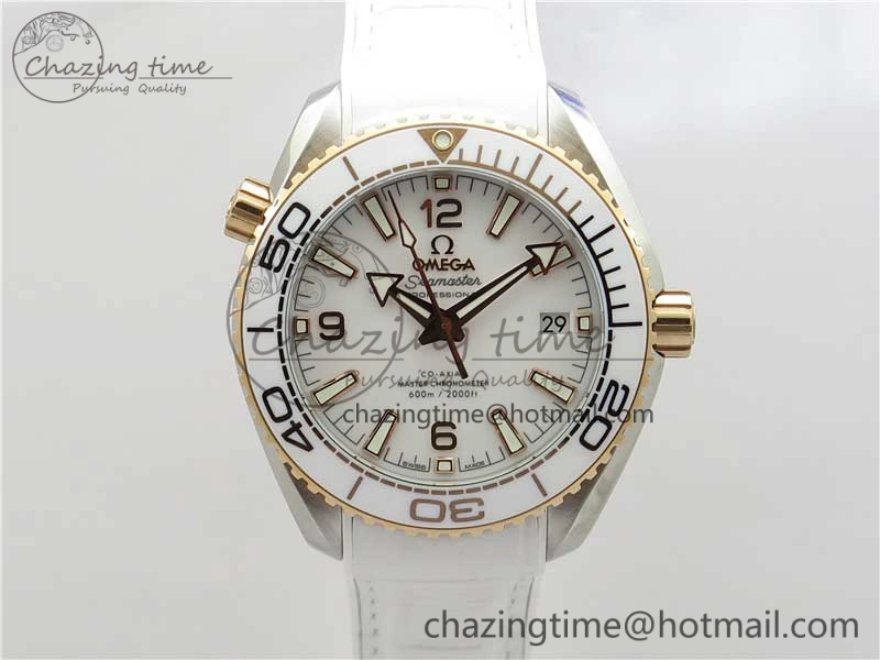 Planet Ocean 39.5mm SS RG VSF 1:1 Best Edition White Dial on White Leather Strap A8800