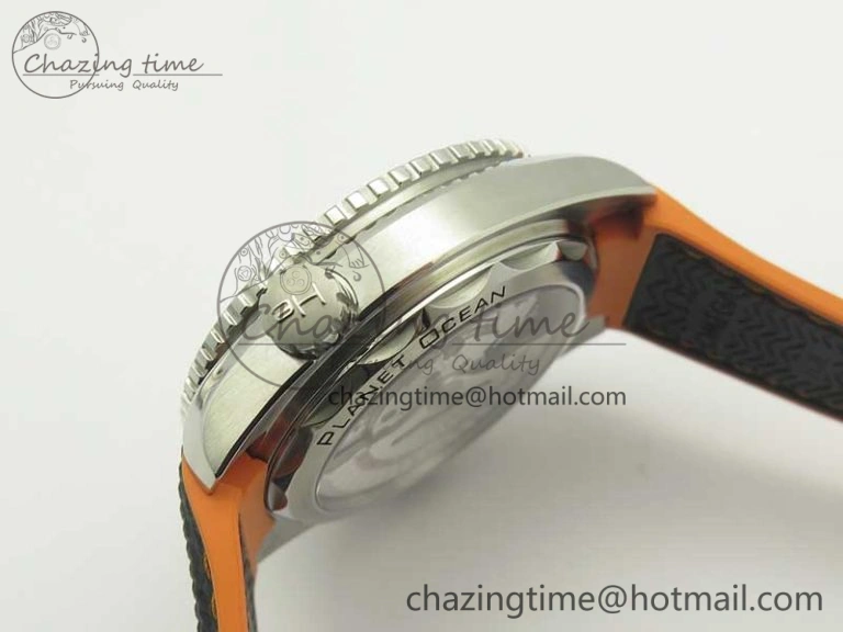 Planet Ocean 43.5mm SS VSF 1:1 Best Edition Black Orange Bezel Black Dial on Black Nylon Strap A8900 Super Clone