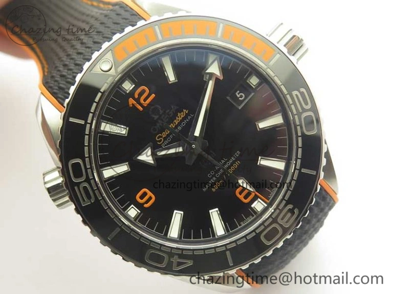 Planet Ocean 43.5mm SS VSF 1:1 Best Edition Black Orange Bezel Black Dial on Black Nylon Strap A8900 Super Clone