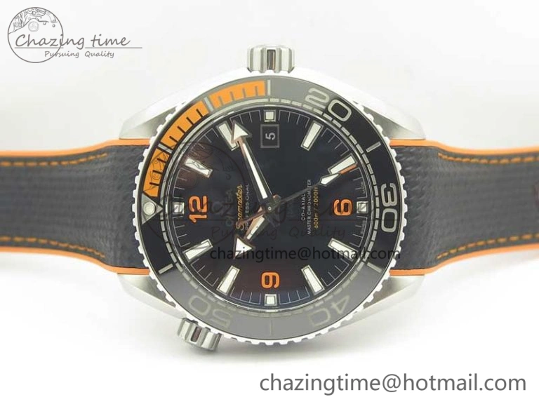 Planet Ocean 43.5mm SS VSF 1:1 Best Edition Black Orange Bezel Black Dial on Black Nylon Strap A8900 Super Clone