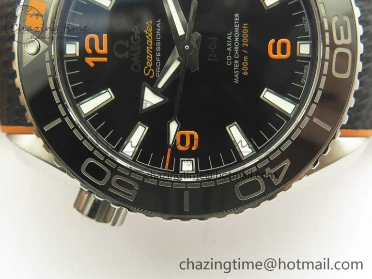 Planet Ocean 43.5mm SS VSF 1:1 Best Edition Black Orange Bezel Black Dial on Black Nylon Strap A8900 Super Clone