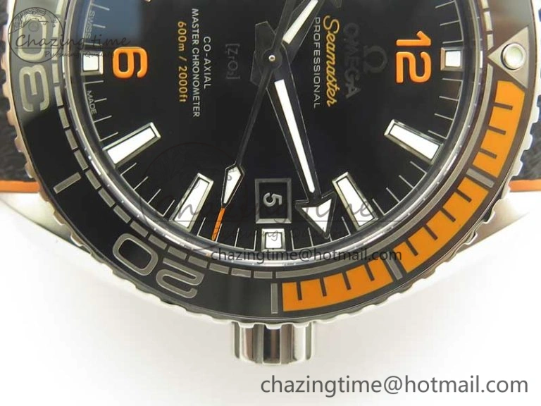 Planet Ocean 43.5mm SS VSF 1:1 Best Edition Black Orange Bezel Black Dial on Black Nylon Strap A8900 Super Clone