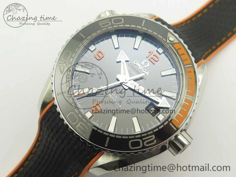 Planet Ocean 43.5mm SS VSF 1:1 Best Edition Black Orange Bezel Black Dial on Black Nylon Strap A8900 Super Clone