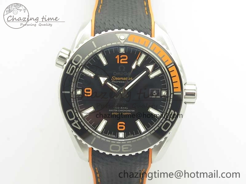 Planet Ocean 43.5mm SS VSF 1:1 Best Edition Black Orange Bezel Black Dial on Black Nylon Strap A8900 Super Clone