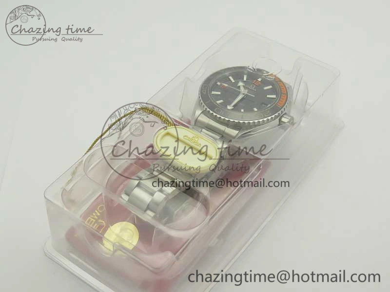 Planet Ocean 43.5mm SS VSF 1:1 Best Edition Black Orange Bezel Black Dial on SS Bracelet A8900 Super Clone