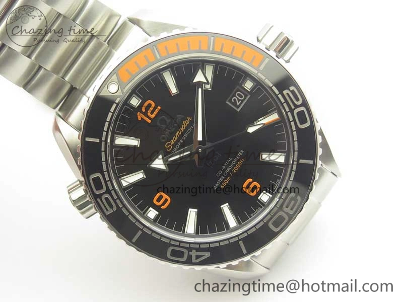 Planet Ocean 43.5mm SS VSF 1:1 Best Edition Black Orange Bezel Black Dial on SS Bracelet A8900 Super Clone