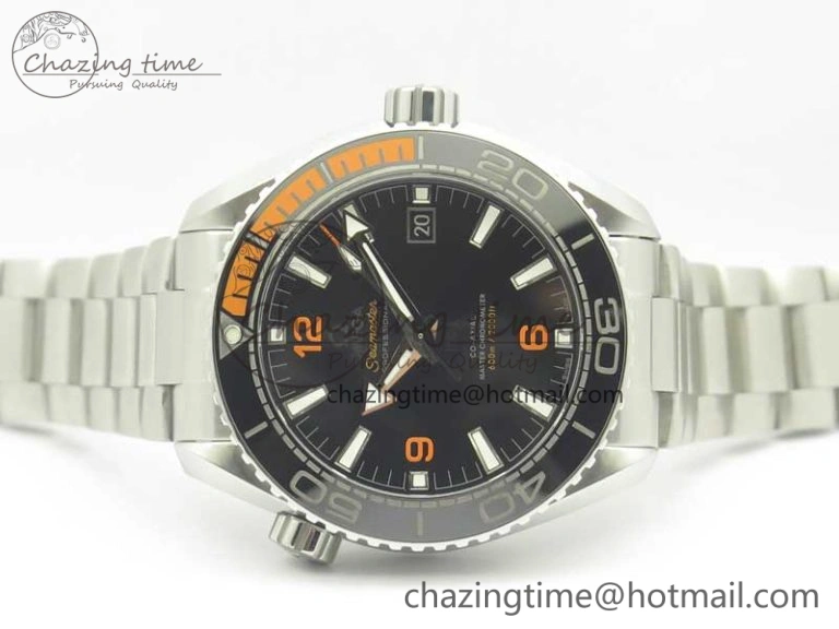 Planet Ocean 43.5mm SS VSF 1:1 Best Edition Black Orange Bezel Black Dial on SS Bracelet A8900 Super Clone