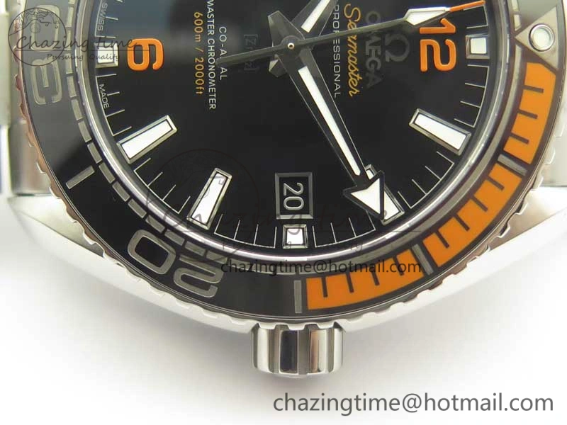 Planet Ocean 43.5mm SS VSF 1:1 Best Edition Black Orange Bezel Black Dial on SS Bracelet A8900 Super Clone