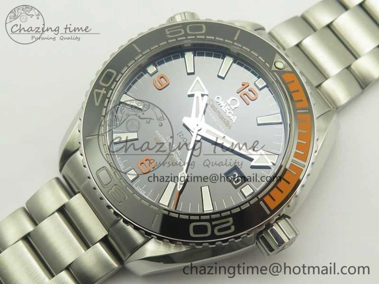 Planet Ocean 43.5mm SS VSF 1:1 Best Edition Black Orange Bezel Black Dial on SS Bracelet A8900 Super Clone