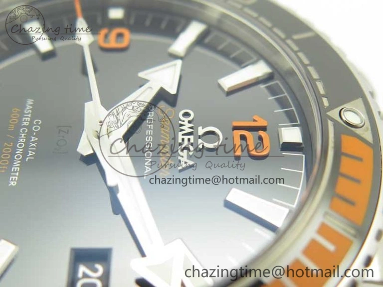 Planet Ocean 43.5mm SS VSF 1:1 Best Edition Black Orange Bezel Black Dial on SS Bracelet A8900 Super Clone