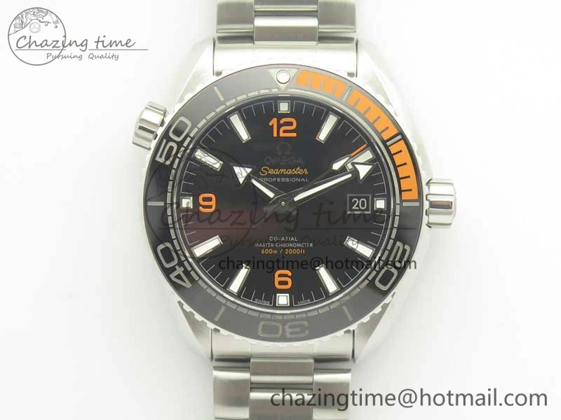 Planet Ocean 43.5mm SS VSF 1:1 Best Edition Black Orange Bezel Black Dial on SS Bracelet A8900 Super Clone