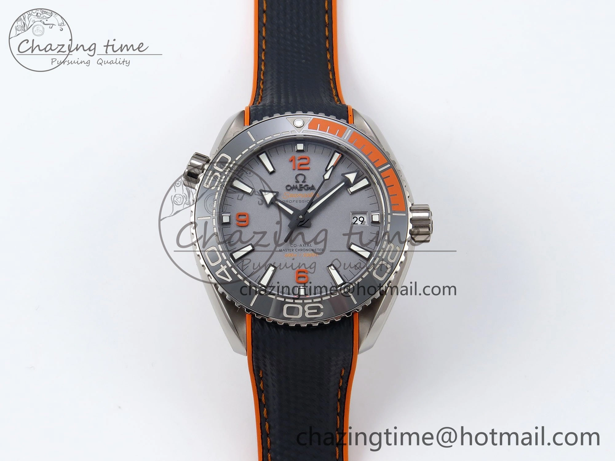 Planet Ocean 43.5mm SS VSF 1:1 Best Edition Black Orange Bezel Gray Dial on Nylon Strap A8900 Super Clone V2
