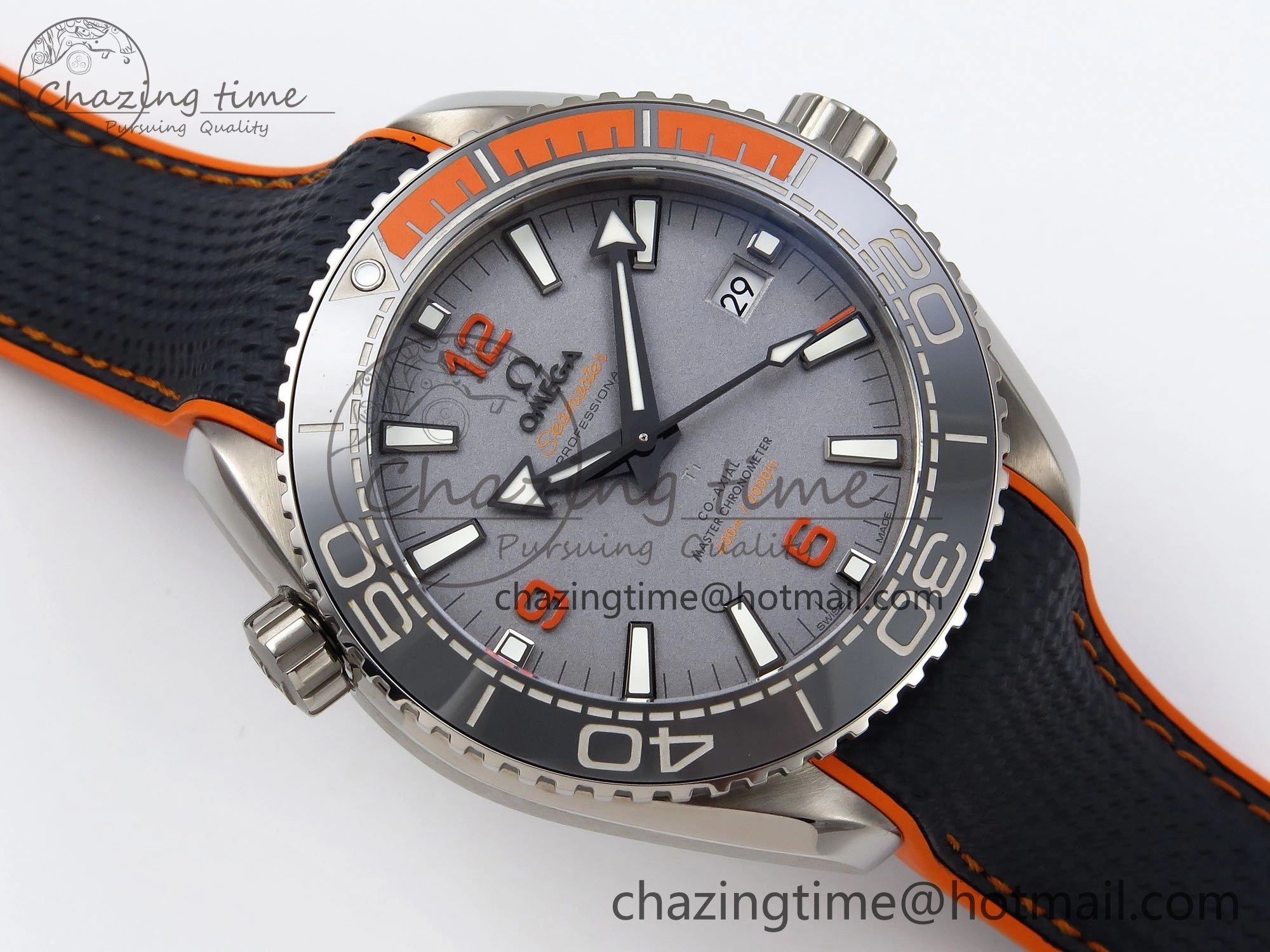 Planet Ocean 43.5mm SS VSF 1:1 Best Edition Black Orange Bezel Gray Dial on Nylon Strap A8900 Super Clone V2