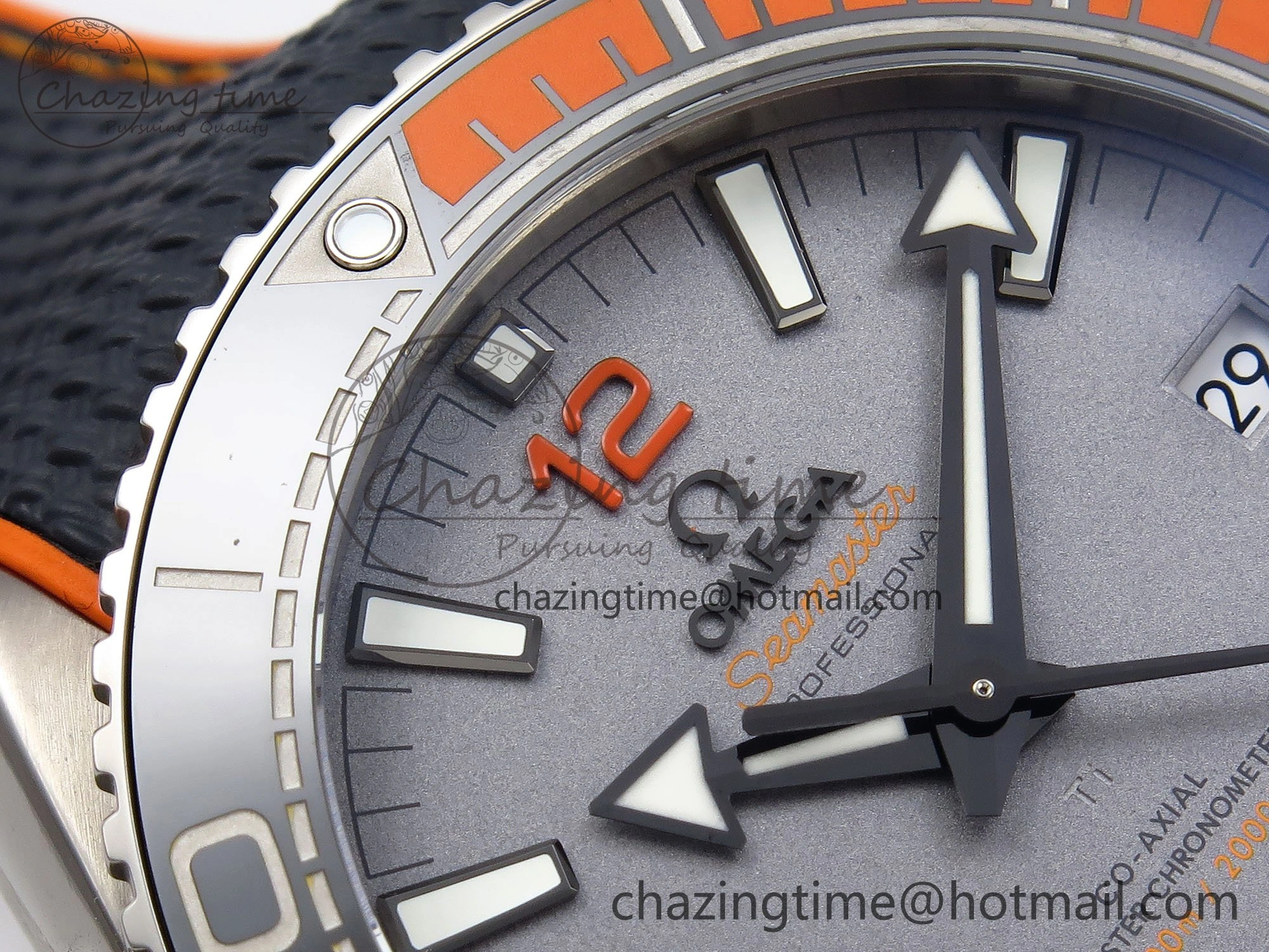 Planet Ocean 43.5mm SS VSF 1:1 Best Edition Black Orange Bezel Gray Dial on Nylon Strap A8900 Super Clone V2