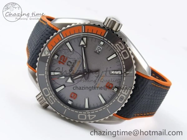 Planet Ocean 43.5mm SS VSF 1:1 Best Edition Black Orange Bezel Gray Dial on Nylon Strap A8900 Super Clone V2