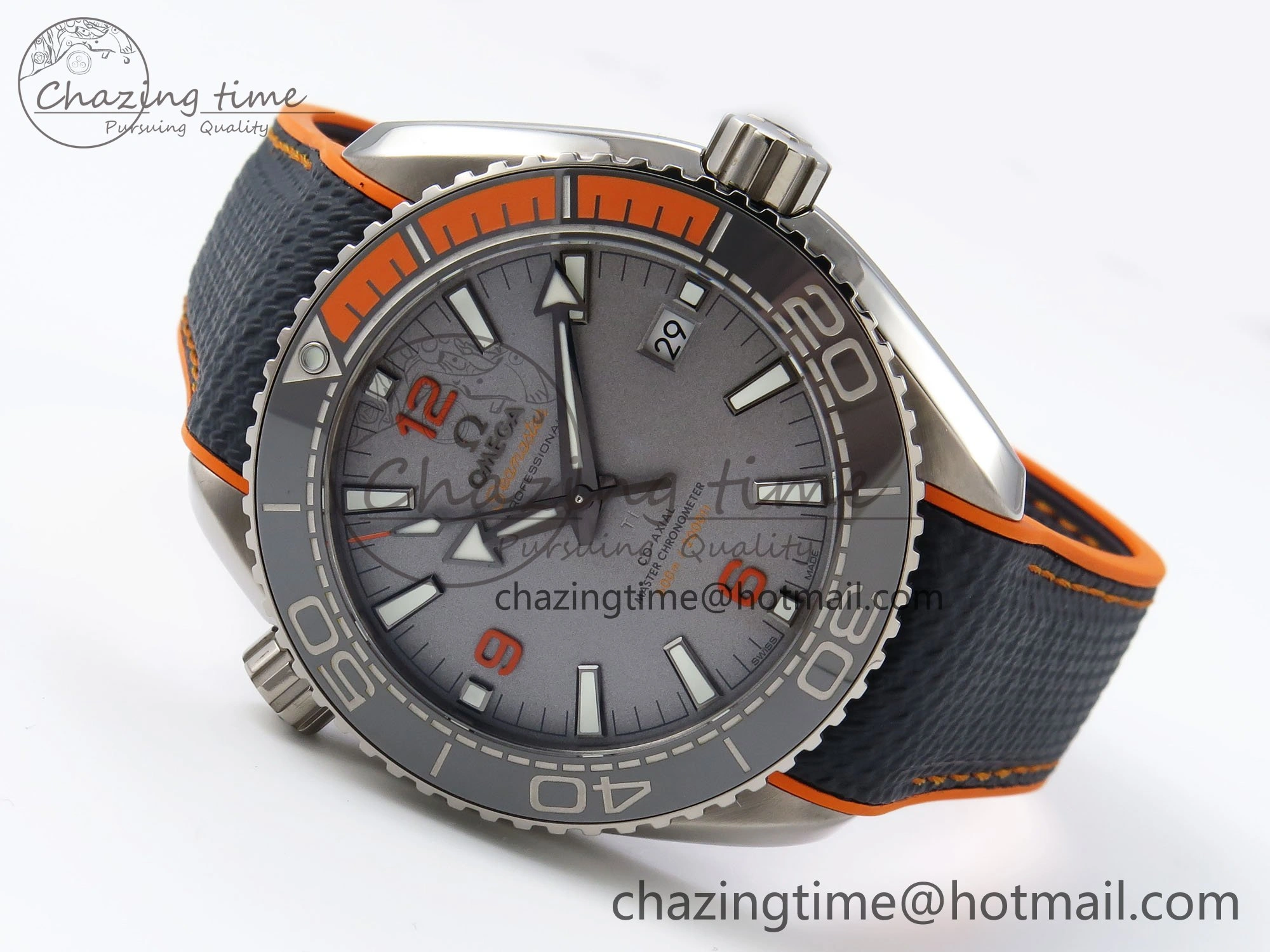 Planet Ocean 43.5mm SS VSF 1:1 Best Edition Black Orange Bezel Gray Dial on Nylon Strap A8900 Super Clone V2