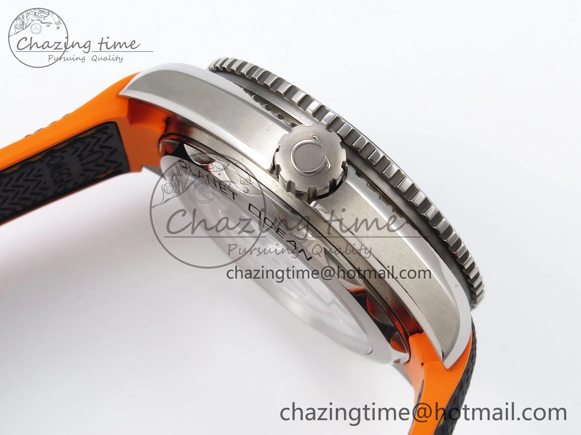 Planet Ocean 43.5mm SS VSF 1:1 Best Edition Black Orange Bezel Gray Dial on Nylon Strap A8900 Super Clone V2