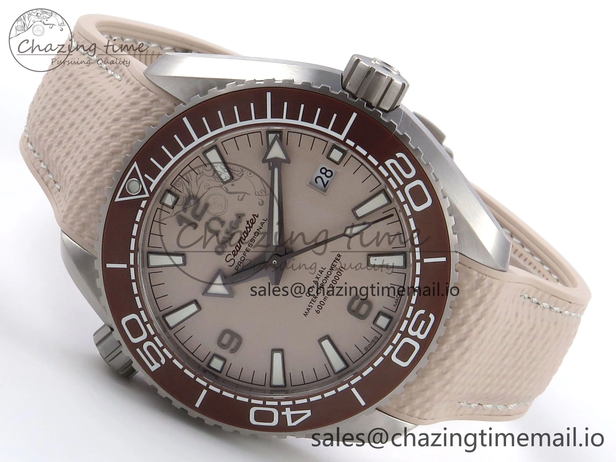 Planet Ocean 43.5mm SS VSF 1:1 Best Edition Brown Bezel Sand Dial on Sand Rubber Strap A8900 Super Clone