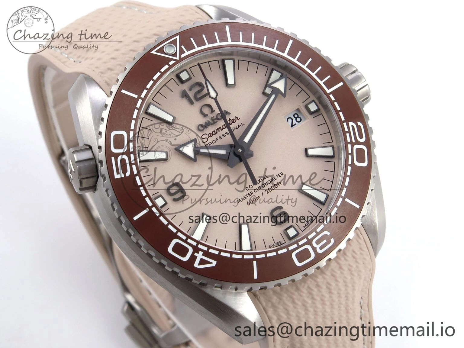 Planet Ocean 43.5mm SS VSF 1:1 Best Edition Brown Bezel Sand Dial on Sand Rubber Strap A8900 Super Clone