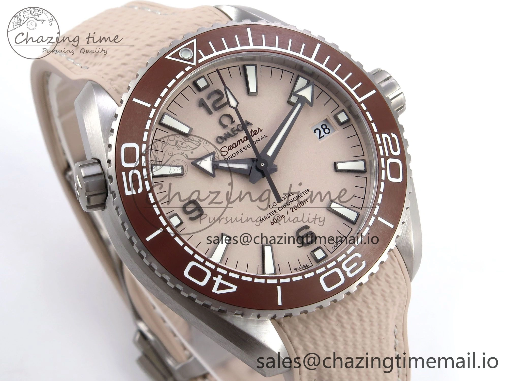 Planet Ocean 43.5mm SS VSF 1:1 Best Edition Brown Bezel Sand Dial on Sand Rubber Strap A8900 Super Clone