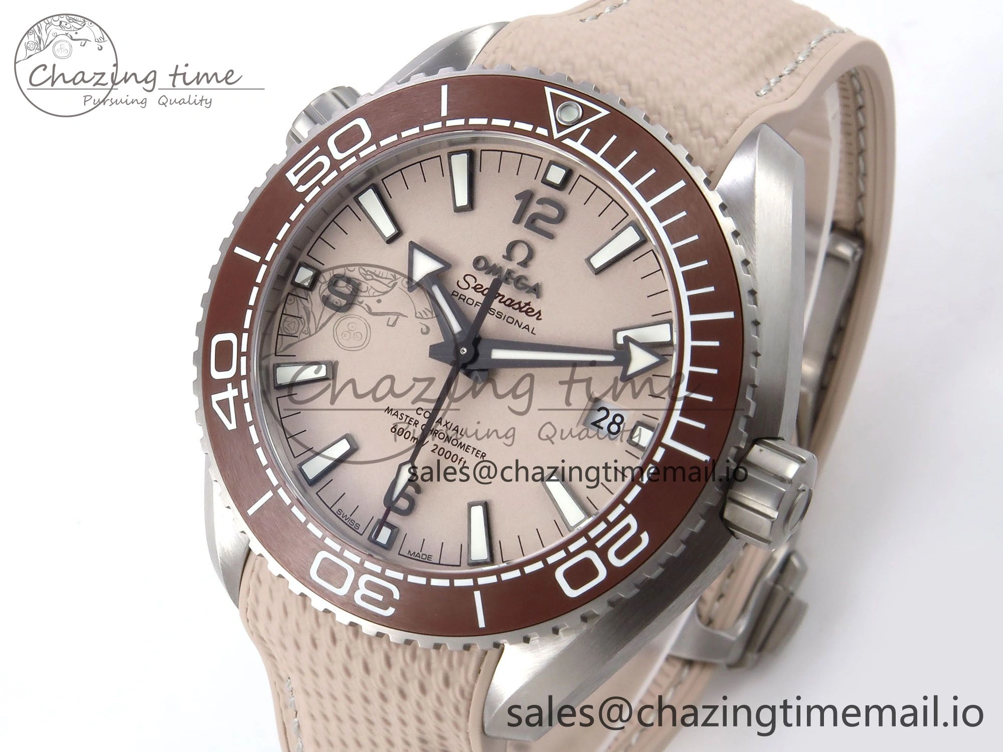 Planet Ocean 43.5mm SS VSF 1:1 Best Edition Brown Bezel Sand Dial on Sand Rubber Strap A8900 Super Clone