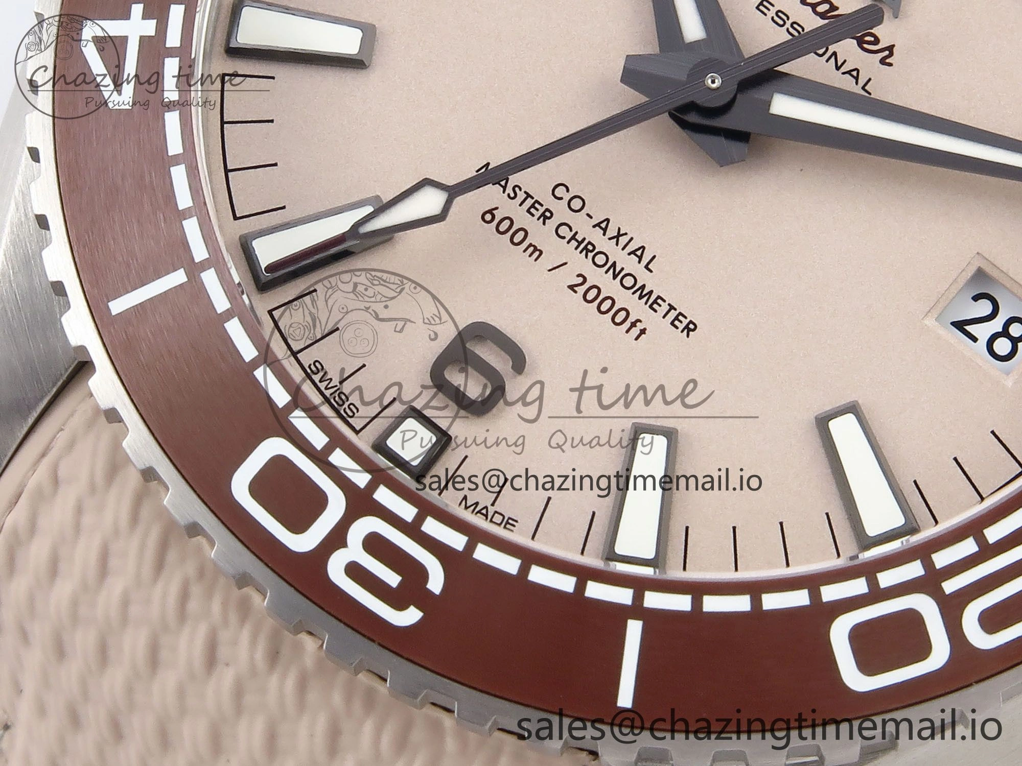 Planet Ocean 43.5mm SS VSF 1:1 Best Edition Brown Bezel Sand Dial on Sand Rubber Strap A8900 Super Clone