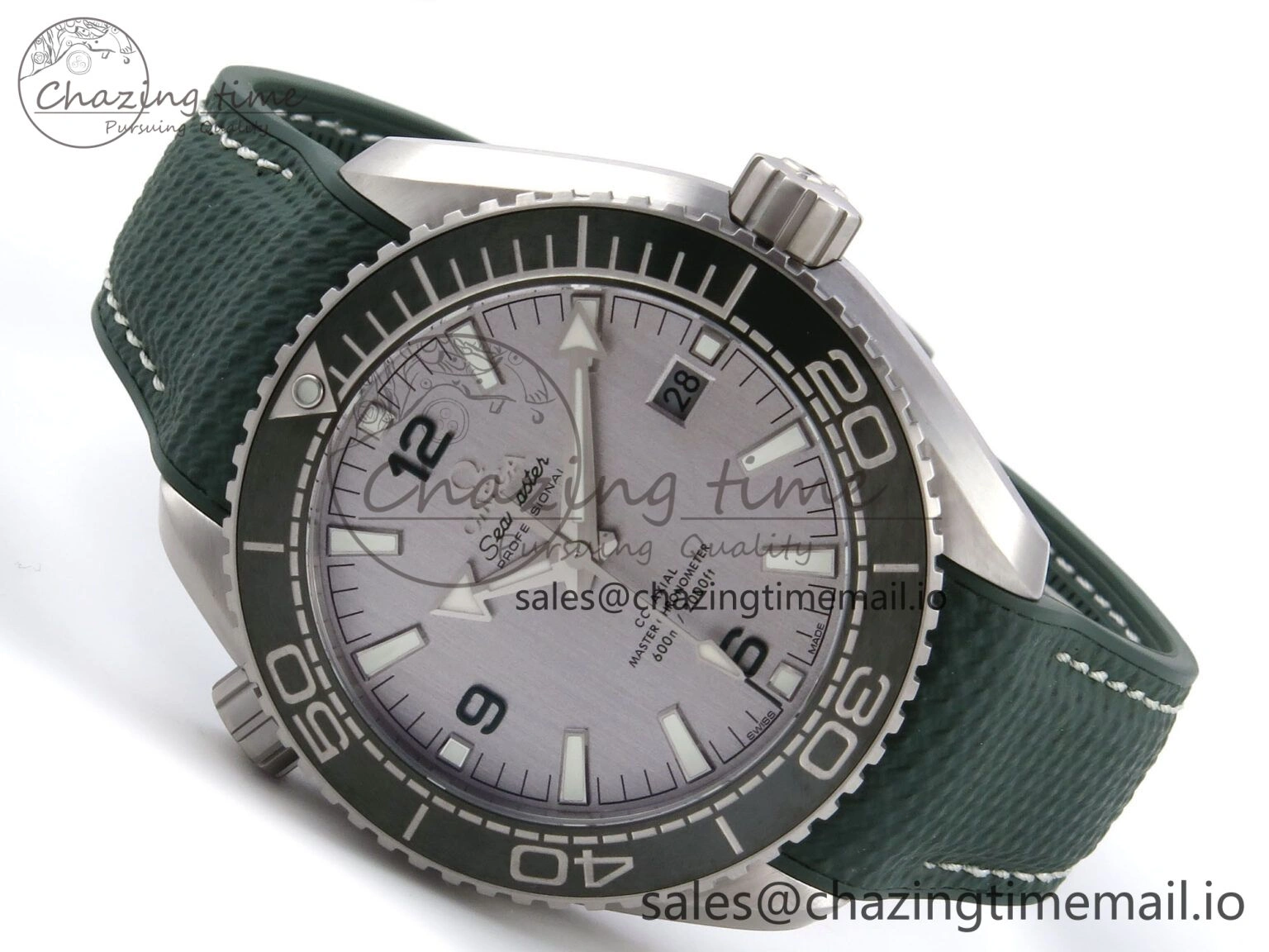 Planet Ocean 43.5mm SS VSF 1:1 Best Edition Green Bezel White Dial on Green Rubber Strap A8900 Super Clone