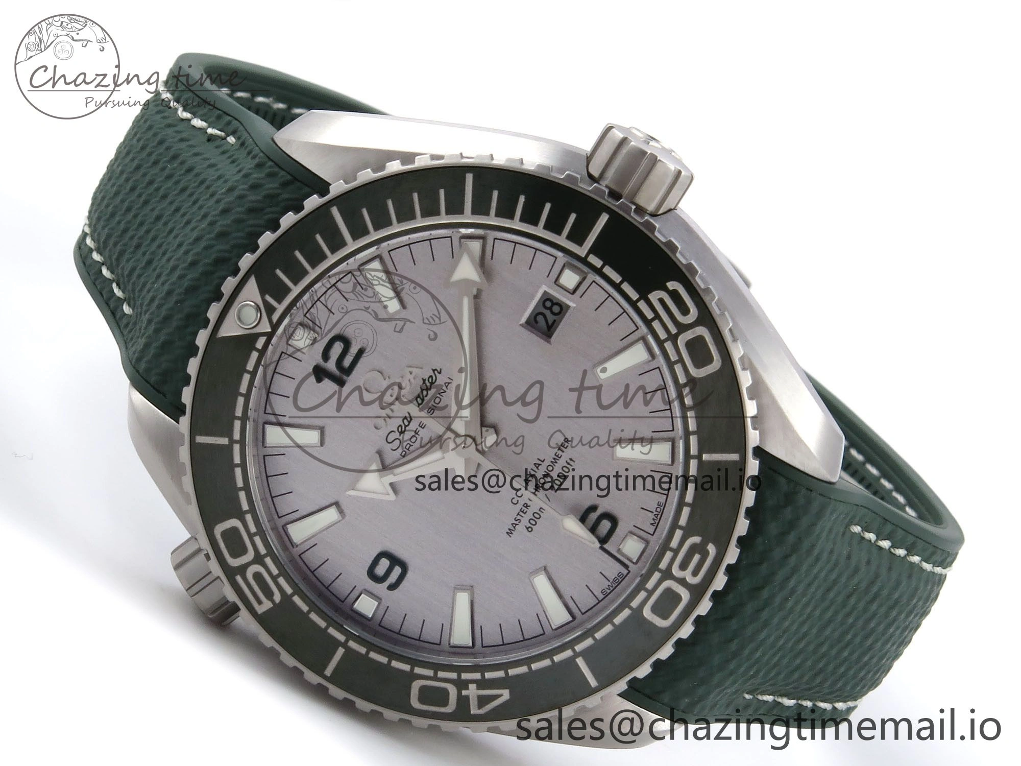Planet Ocean 43.5mm SS VSF 1:1 Best Edition Green Bezel White Dial on Green Rubber Strap A8900 Super Clone