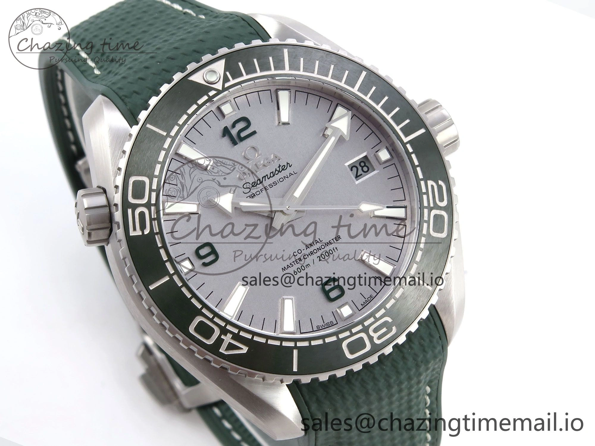 Planet Ocean 43.5mm SS VSF 1:1 Best Edition Green Bezel White Dial on Green Rubber Strap A8900 Super Clone