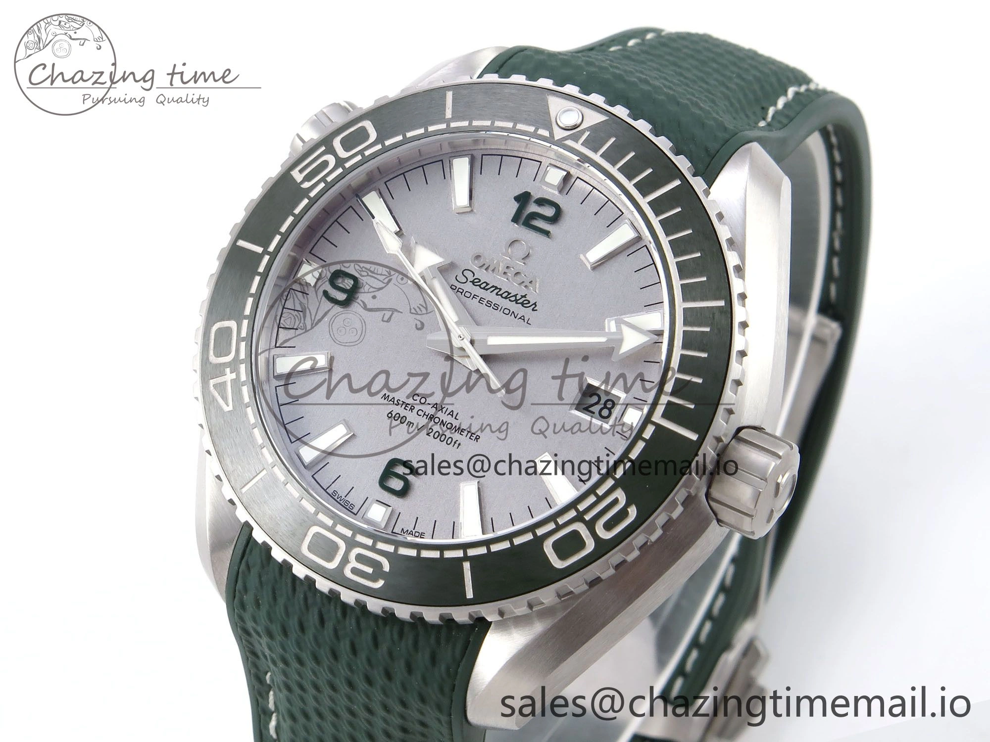 Planet Ocean 43.5mm SS VSF 1:1 Best Edition Green Bezel White Dial on Green Rubber Strap A8900 Super Clone