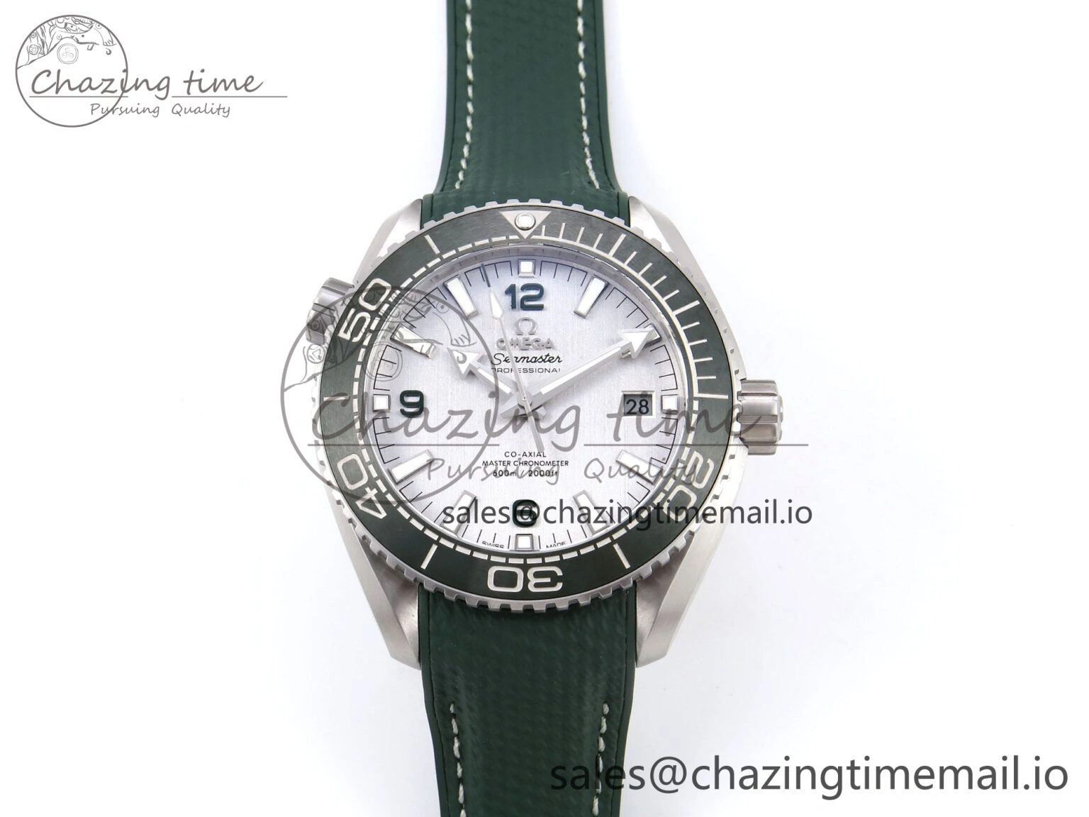 Planet Ocean 43.5mm SS VSF 1:1 Best Edition Green Bezel White Dial on Green Rubber Strap A8900 Super Clone