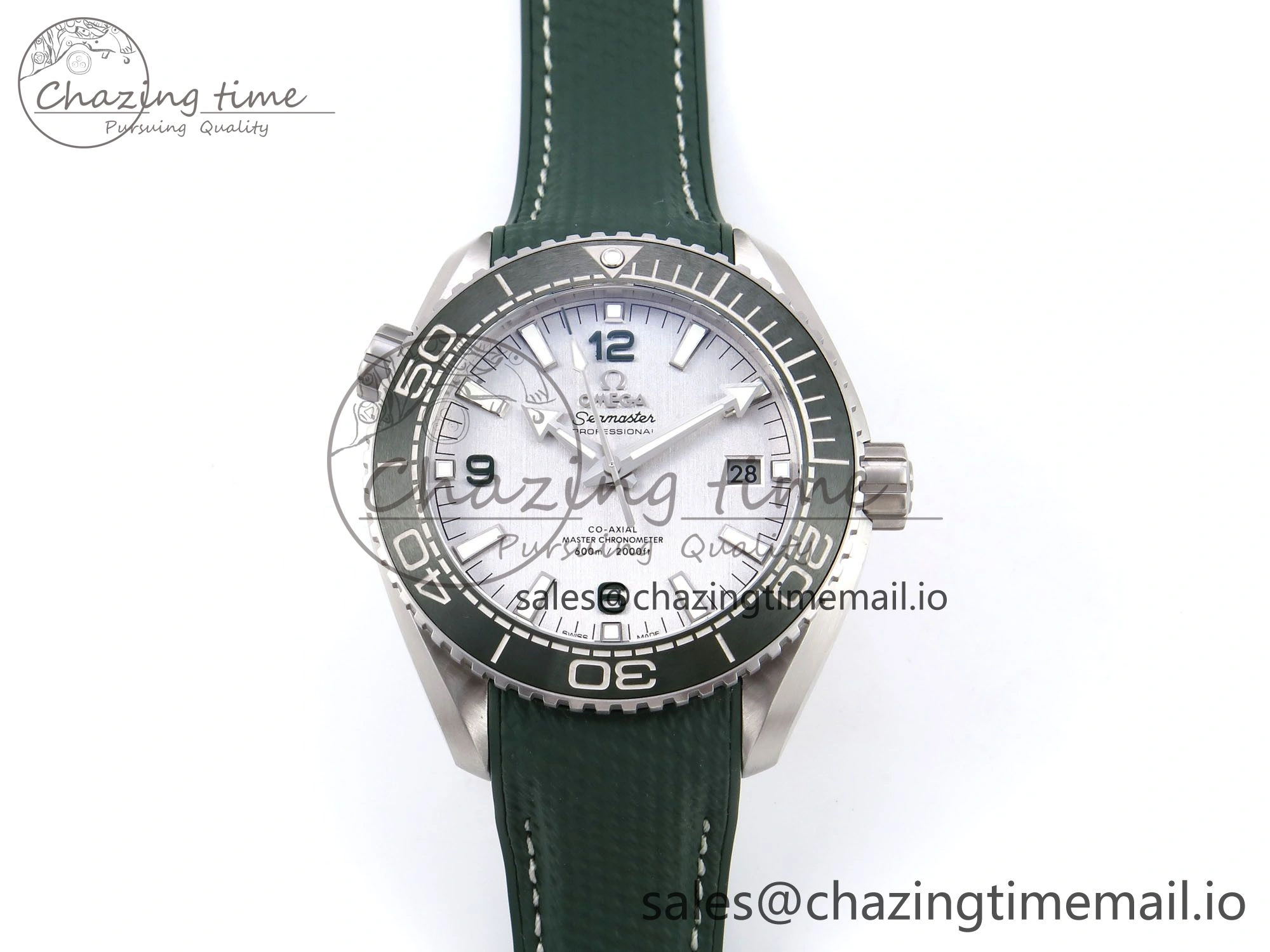 Planet Ocean 43.5mm SS VSF 1:1 Best Edition Green Bezel White Dial on Green Rubber Strap A8900 Super Clone