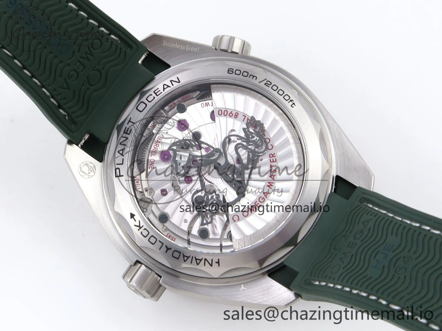Planet Ocean 43.5mm SS VSF 1:1 Best Edition Green Bezel White Dial on Green Rubber Strap A8900 Super Clone
