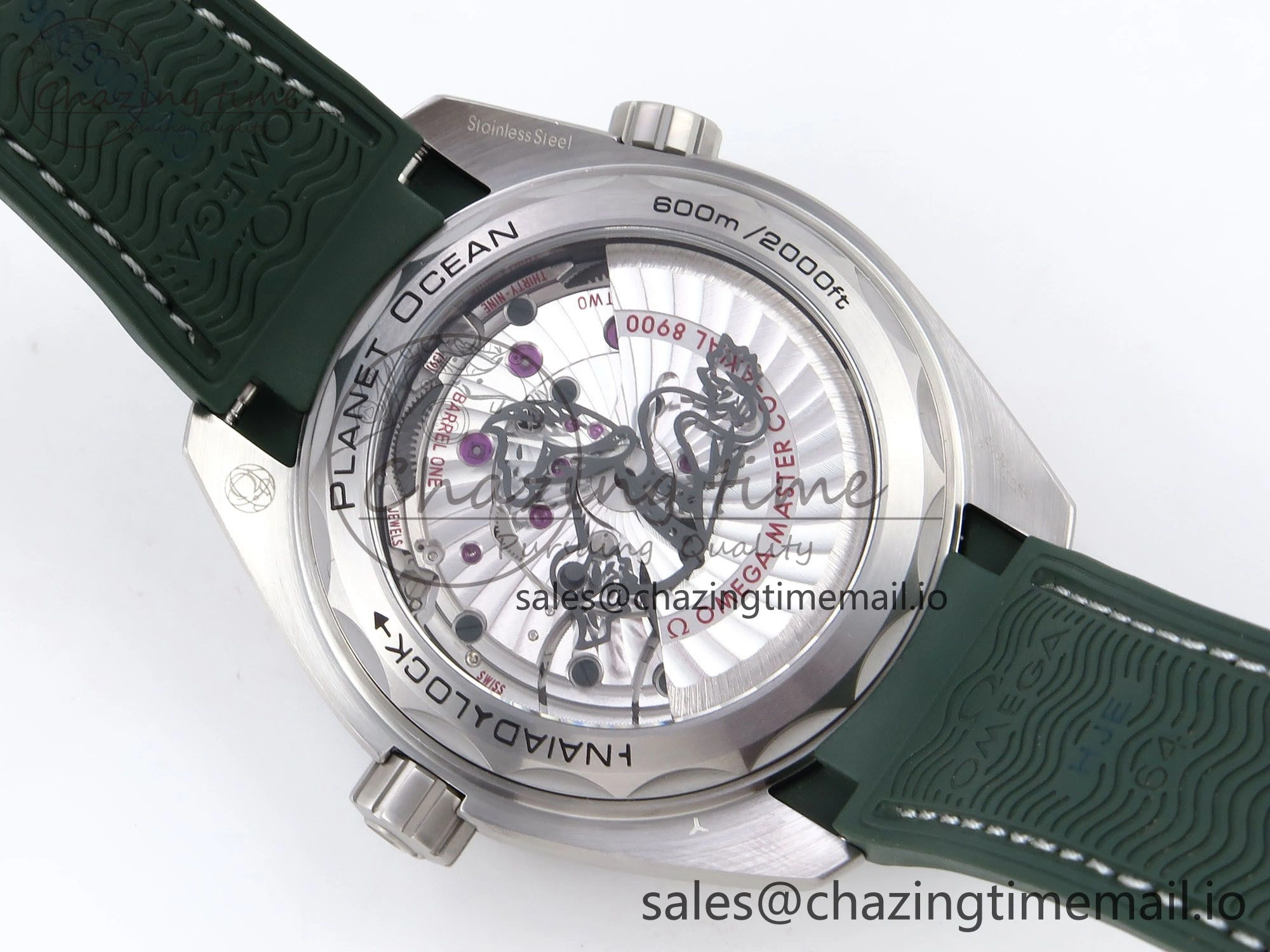 Planet Ocean 43.5mm SS VSF 1:1 Best Edition Green Bezel White Dial on Green Rubber Strap A8900 Super Clone